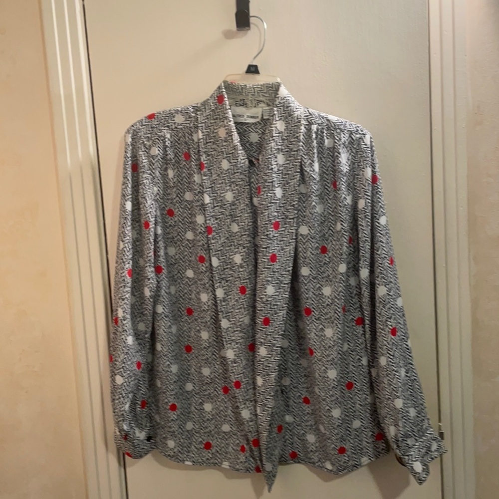Alfred Dunner Red, Black White Chevron Blouse Size 12